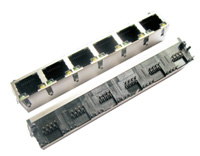 8P8C带LED六联体屏蔽网络插座，PCB插座(TM-5JA8816T2L1)