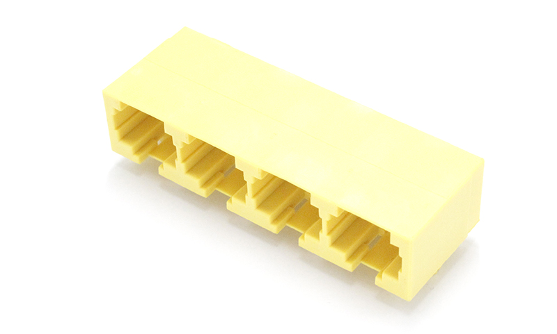 彩色黄色塑壳8P8C 90度 1*4 RJ45网络插座