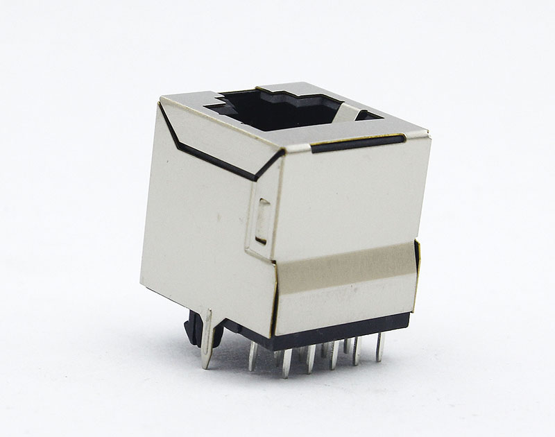 10芯10PIN180度RJ48直插立式网络连接器